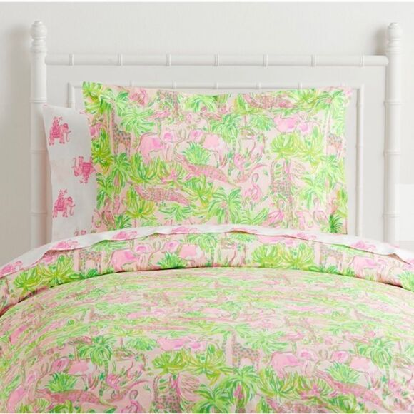 NWT Lilly Pulitzer Full Sheet Set-Organic-Print In On Parade Pottery Barn kids - Picture 1 of 12